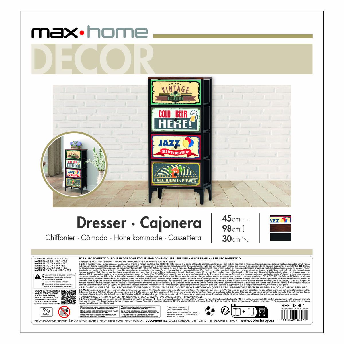 Kommod Max Home Vintage 45 x 98 x 30 cm - 13