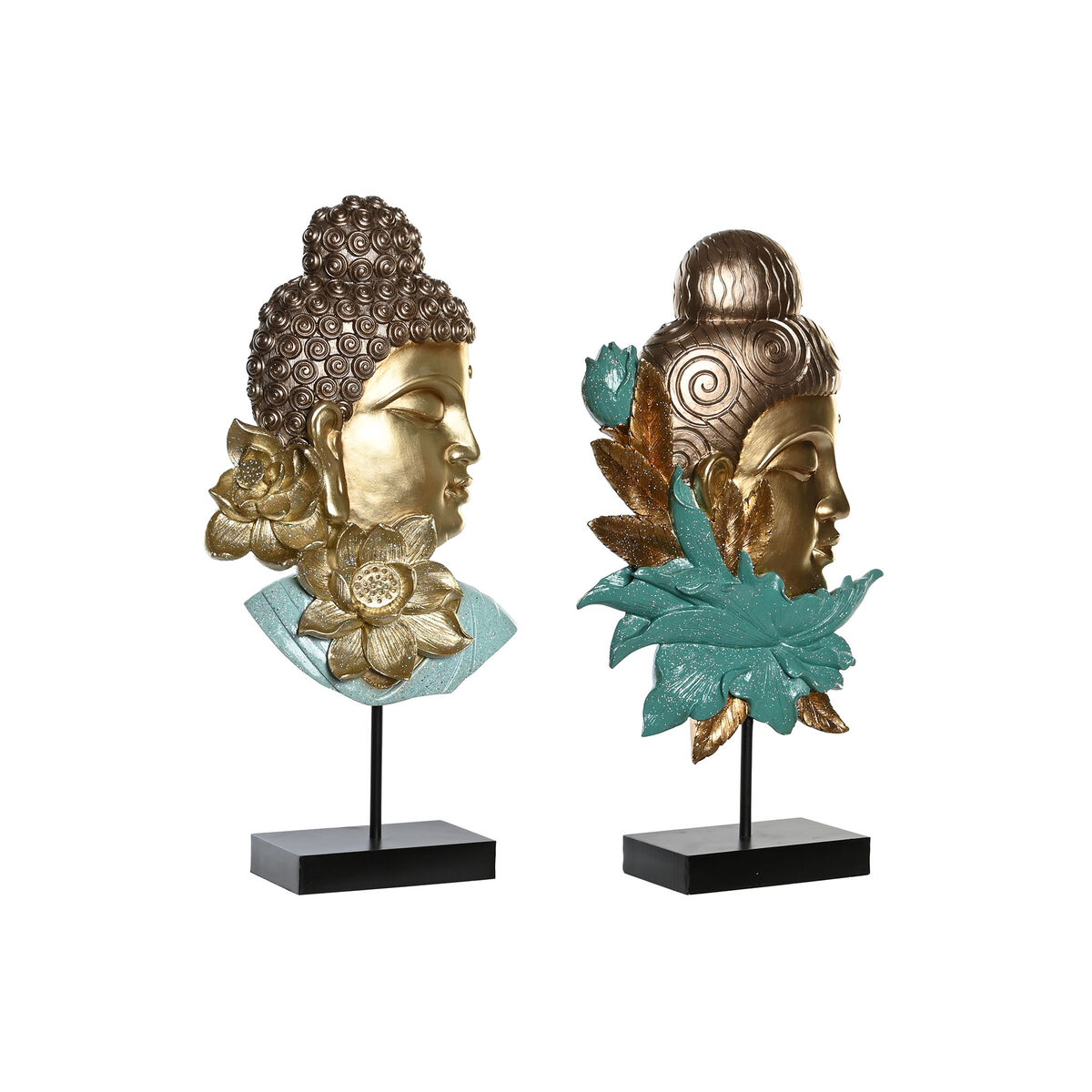 Prydnadsfigur DKD Home Decor 22 x 8 x 42,5 cm Svart Gyllene Buddha Turkos Orientalisk (2 antal) - 4