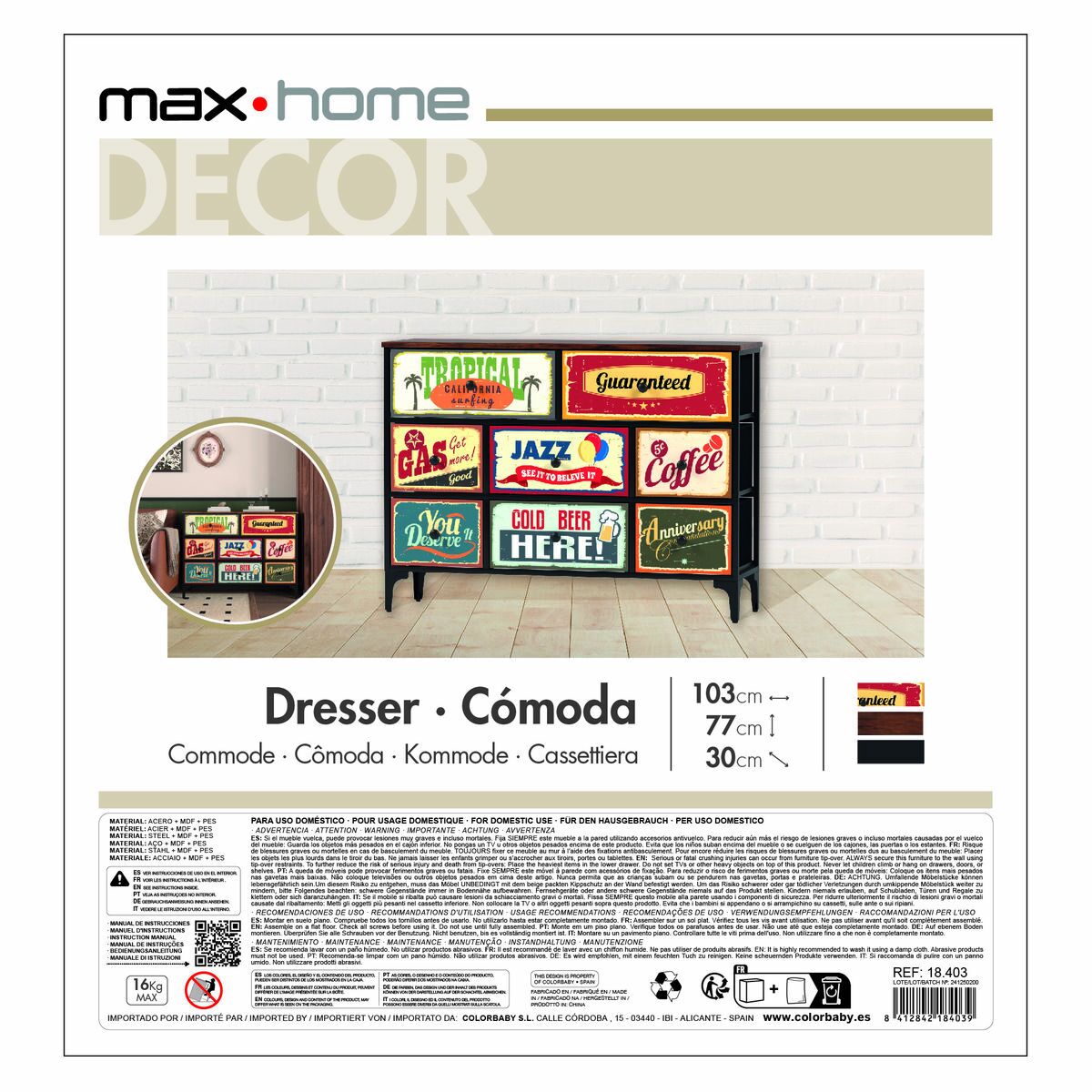 Kommod Max Home Vintage 103 x 77 x 30 cm - 13