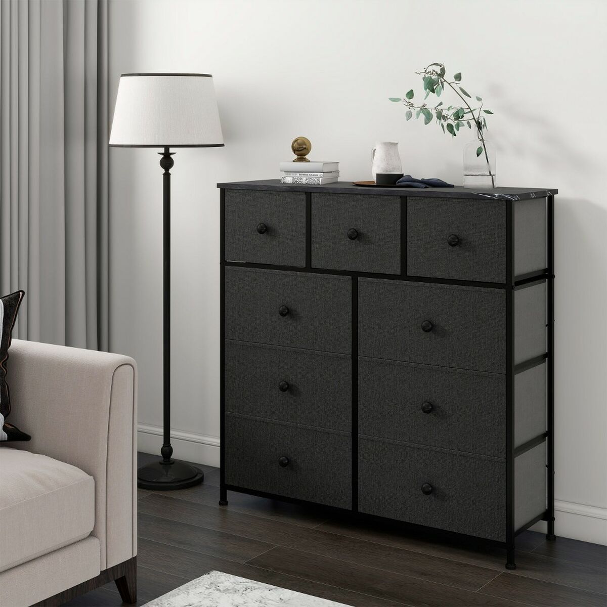 Kommod Max Home Svart Grå Marmor 100 x 100 x 30 cm - 8