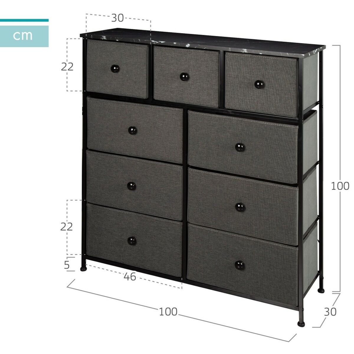 Kommod Max Home Svart Grå Marmor 100 x 100 x 30 cm - 10