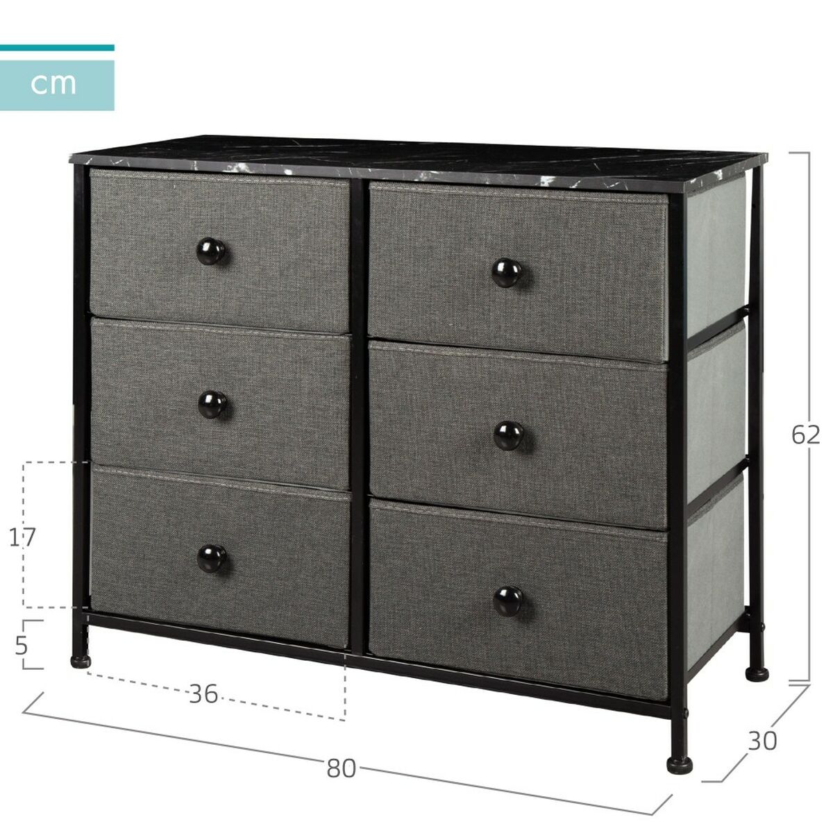 Kommod Max Home Grå Marmor 80 x 62 x 30 cm - 4