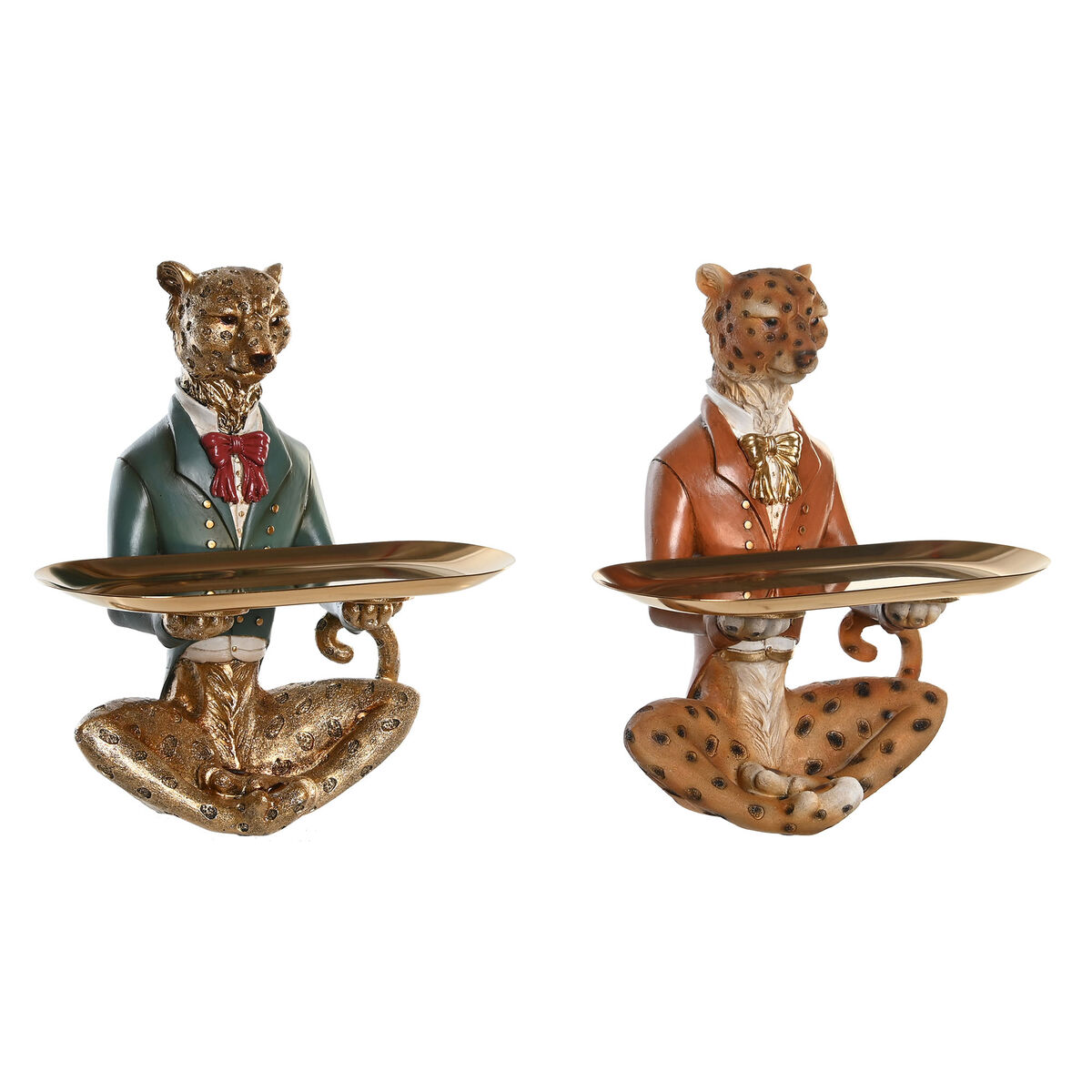 Prydnadsfigur DKD Home Decor 17,5 x 13,5 x 26 cm Blå Gyllene Brun Leopard Kolonial (2 antal)