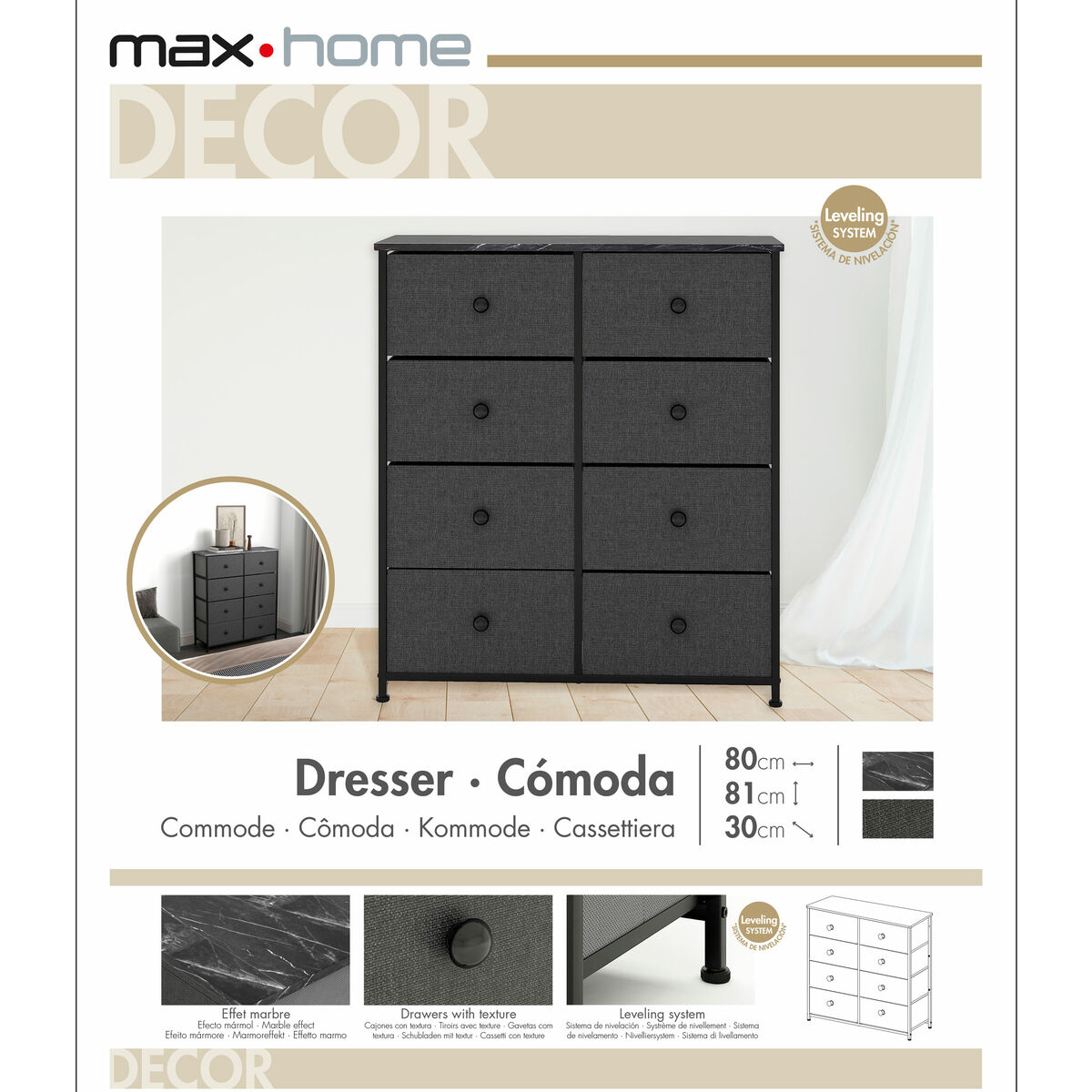 Kommod Max Home Grå Marmor 80 x 81 x 30 cm - 14