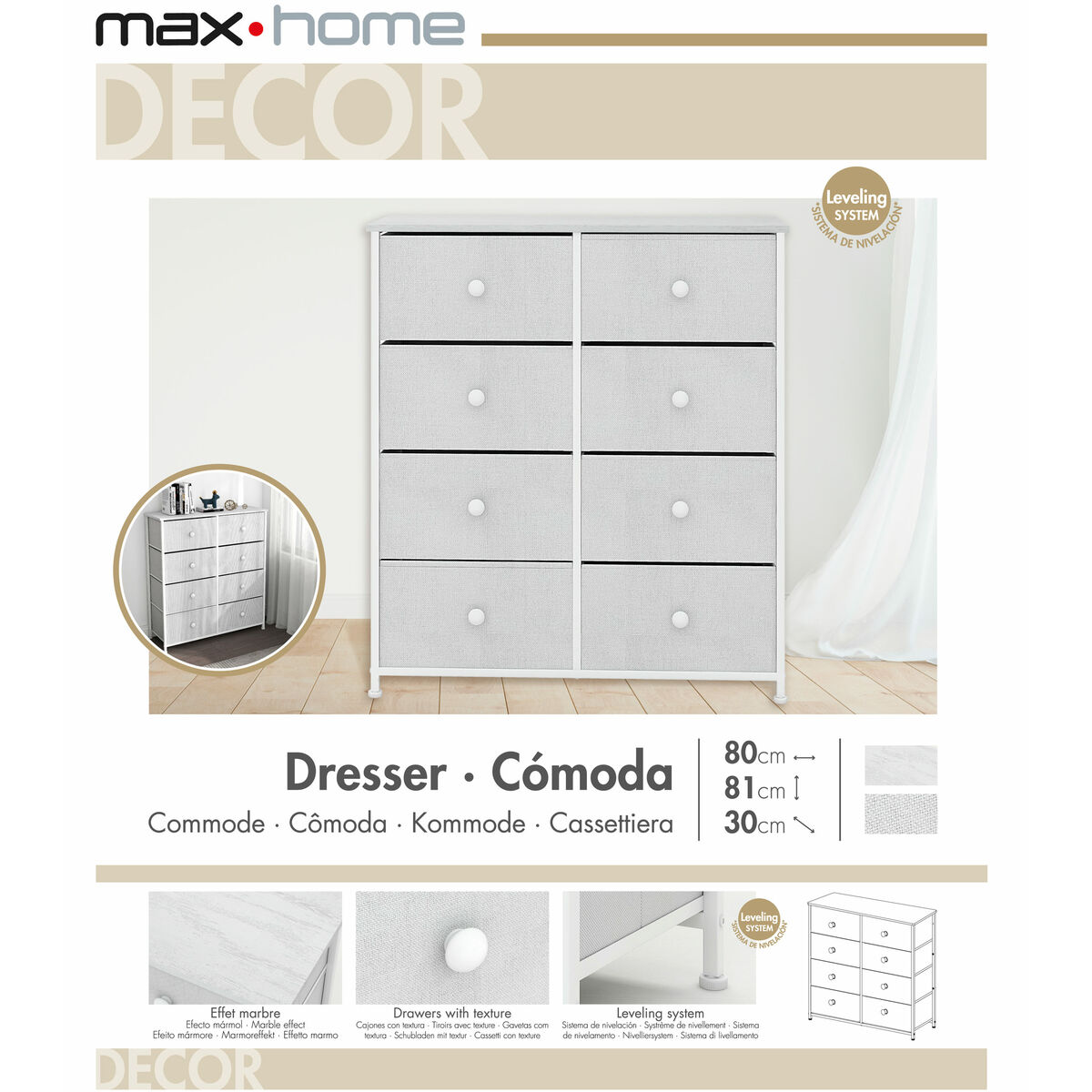 Kommod Max Home Vit 80 x 81 x 30 cm - 14