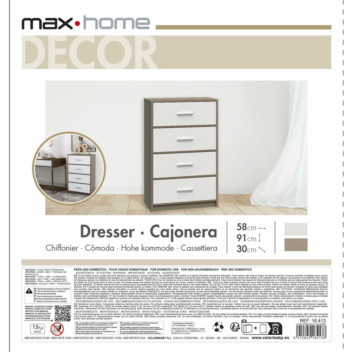 Kommod Max Home Vit Grå Modern 58 x 91 x 30 cm - 13