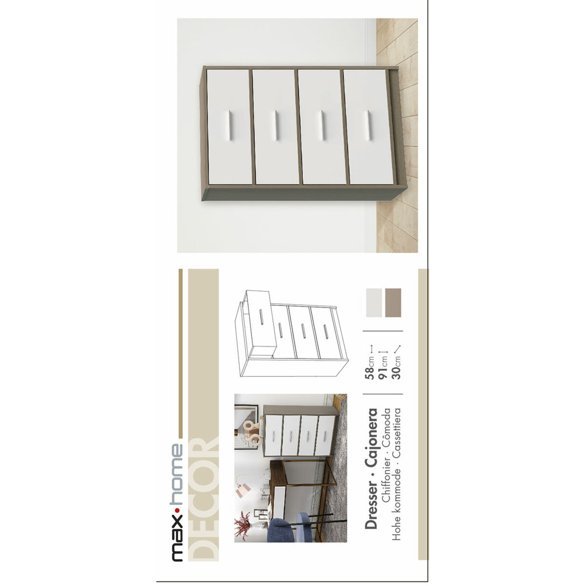 Kommod Max Home Vit Grå Modern 58 x 91 x 30 cm - 14