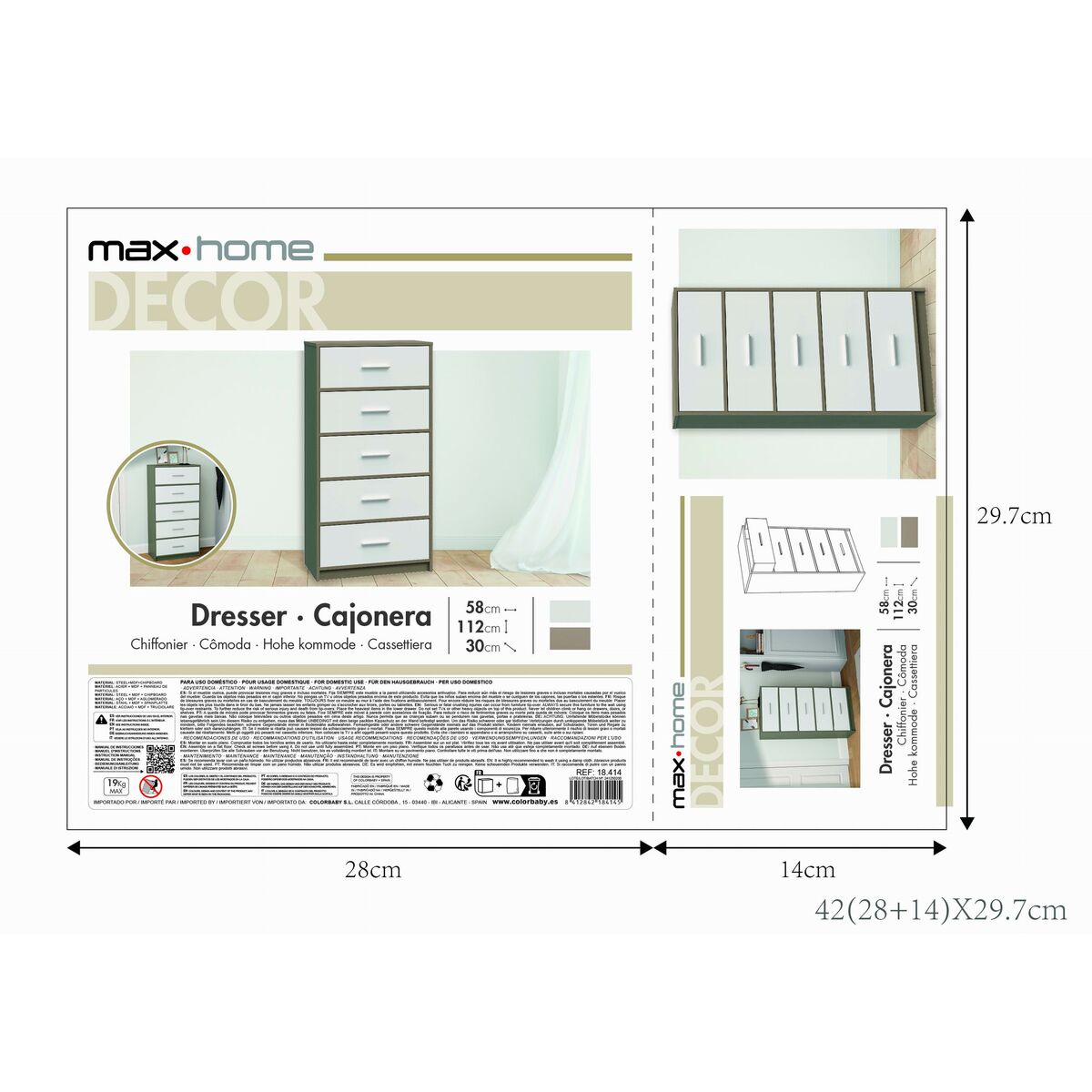 Kommod Max Home Vit Grå Modern 58 x 112 x 30 cm - 13