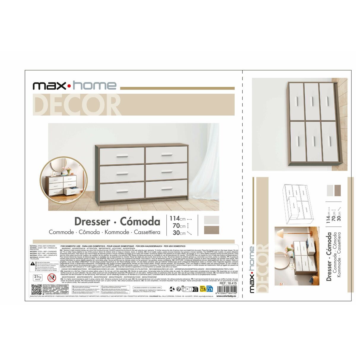 Kommod Max Home Vit Grå Modern 114 x 70 x 30 cm - 8