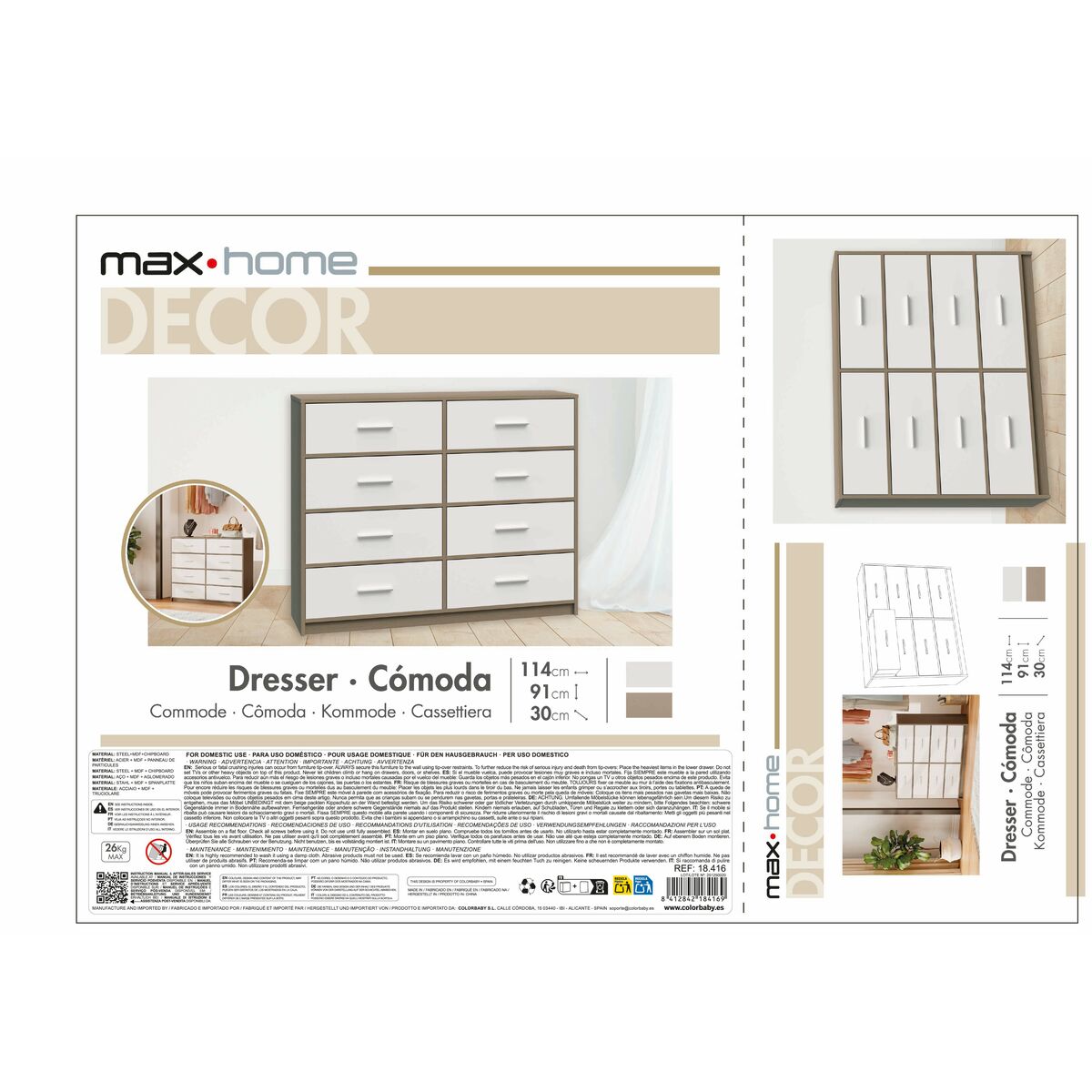 Kommod Max Home Vit Grå Modern 114 x 92 x 30 cm - 8