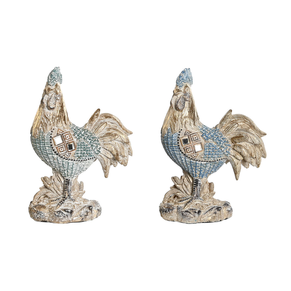 Prydnadsfigur DKD Home Decor 14,3 x 7,5 x 20 cm Blå Turkos Tupp Avskalad (2 antal)