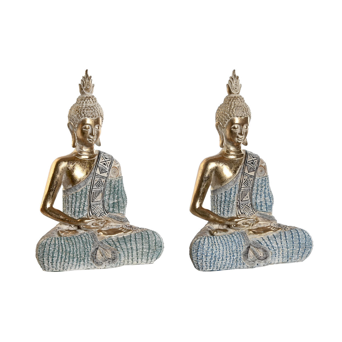 Prydnadsfigur DKD Home Decor 23 x 13 x 34 cm Blå Buddha Turkos Orientalisk Avskalad (2 antal) - 3