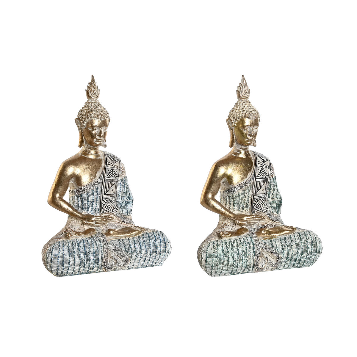 Prydnadsfigur DKD Home Decor 18,6 x 9,7 x 27 cm Blå Buddha Turkos Orientalisk Avskalad (2 antal)