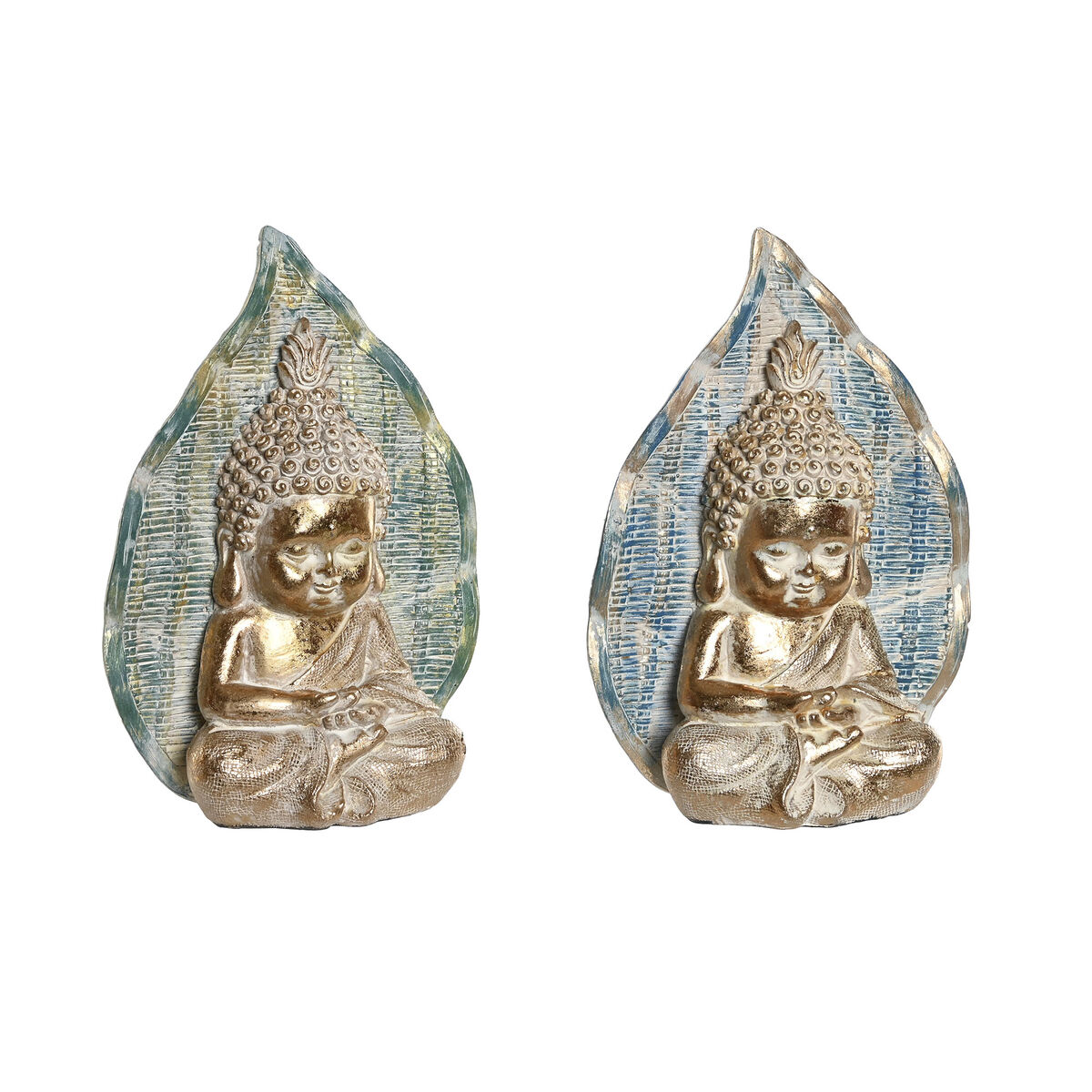 Prydnadsfigur DKD Home Decor 12,4 x 5,6 x 17,7 cm Blå Buddha Turkos Orientalisk Avskalad (2 antal) - 3
