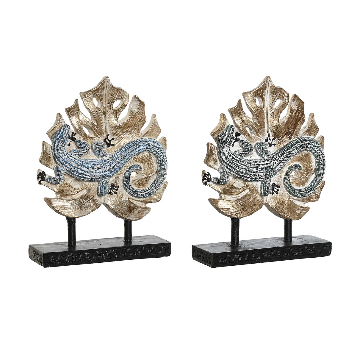 Prydnadsfigur DKD Home Decor 14,5 x 4 x 18,5 cm Blå Turkos Tropiskt Ödla Avskalad (2 antal) - 3