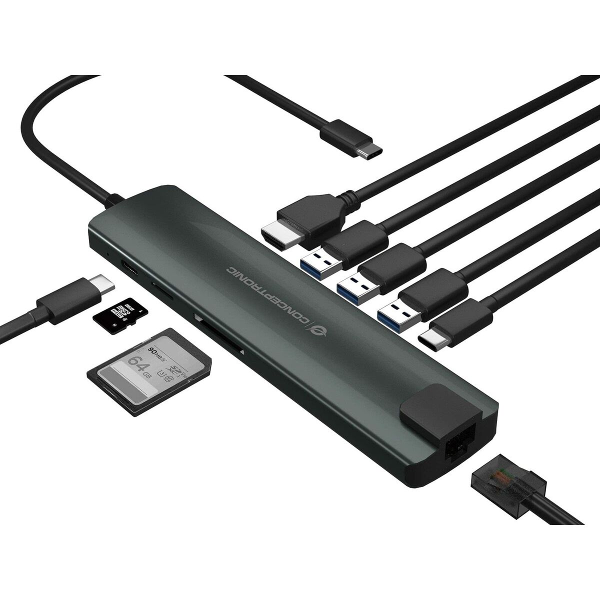 USB-HUB Conceptronic DONN06G Grå 9-i-1 - 2