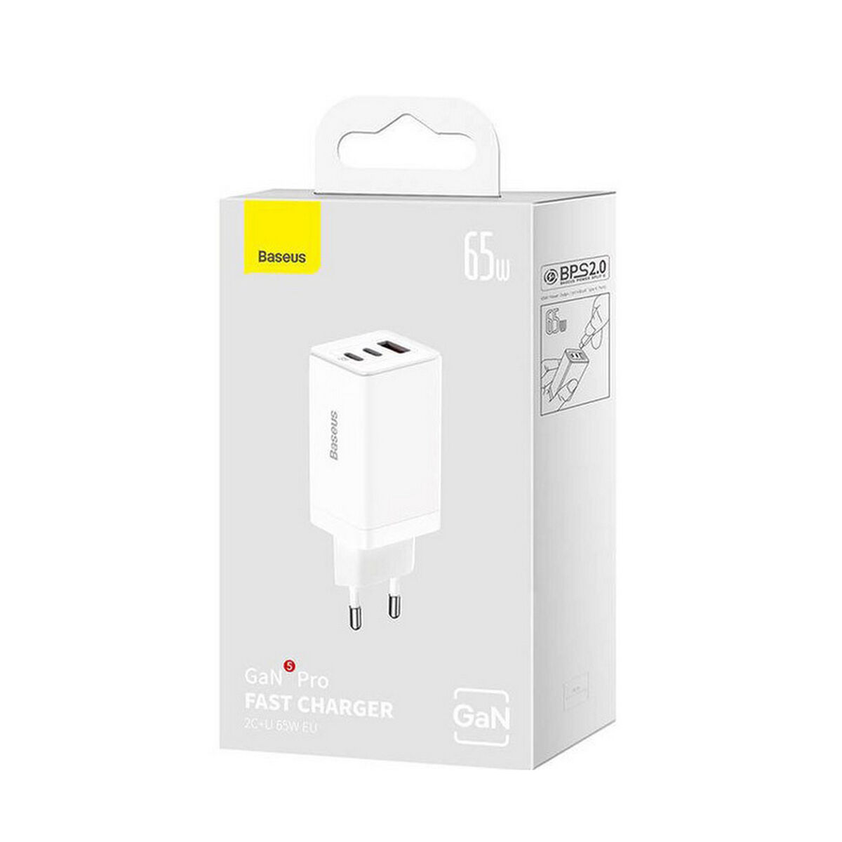 Väggladdare Baseus GAN5 Pro Vit 65 W - 3