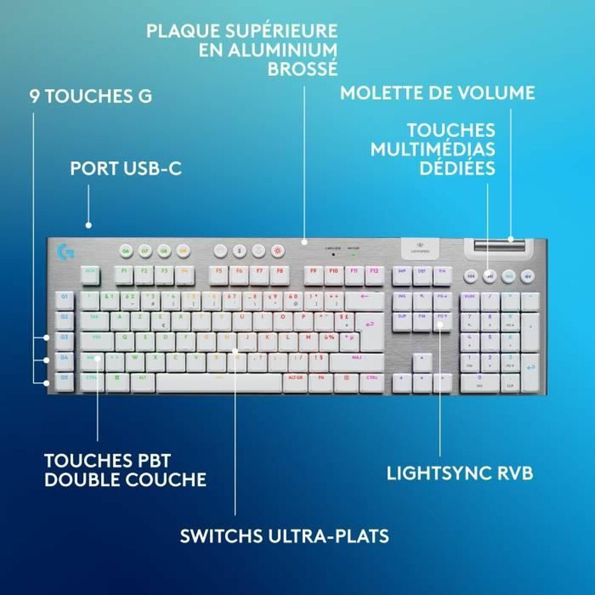 Trådlöst Tangentbord Logitech G915 X Vit AZERTY - 6