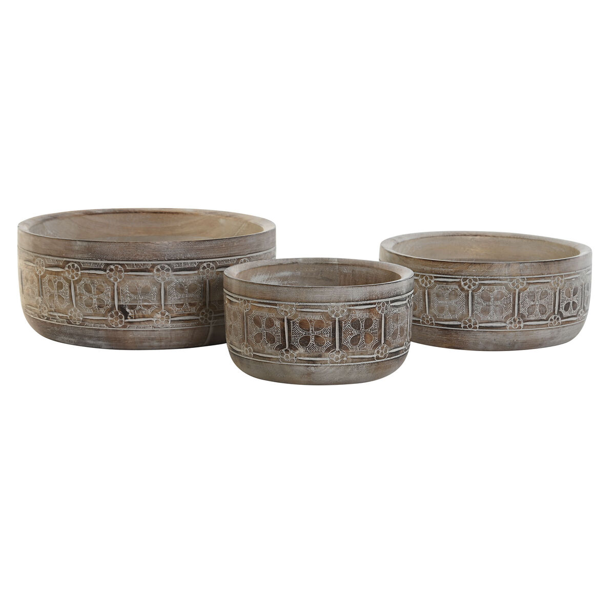 Bordsdekoration DKD Home Decor Vit Naturell Mangoträ 30,5 x 30,5 x 12,7 cm (3 Delar) - 3