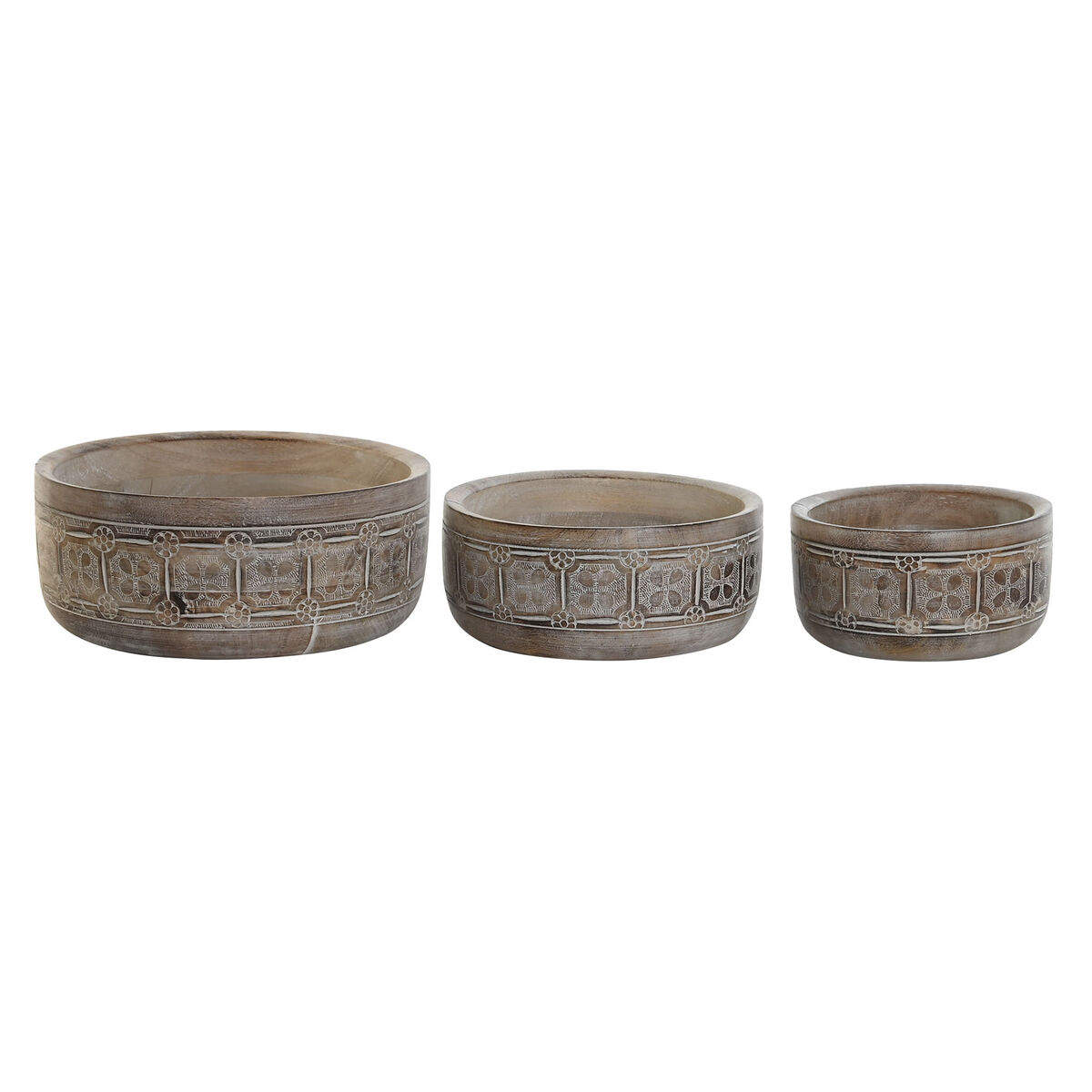Bordsdekoration DKD Home Decor Vit Naturell Mangoträ 30,5 x 30,5 x 12,7 cm (3 Delar) - 4