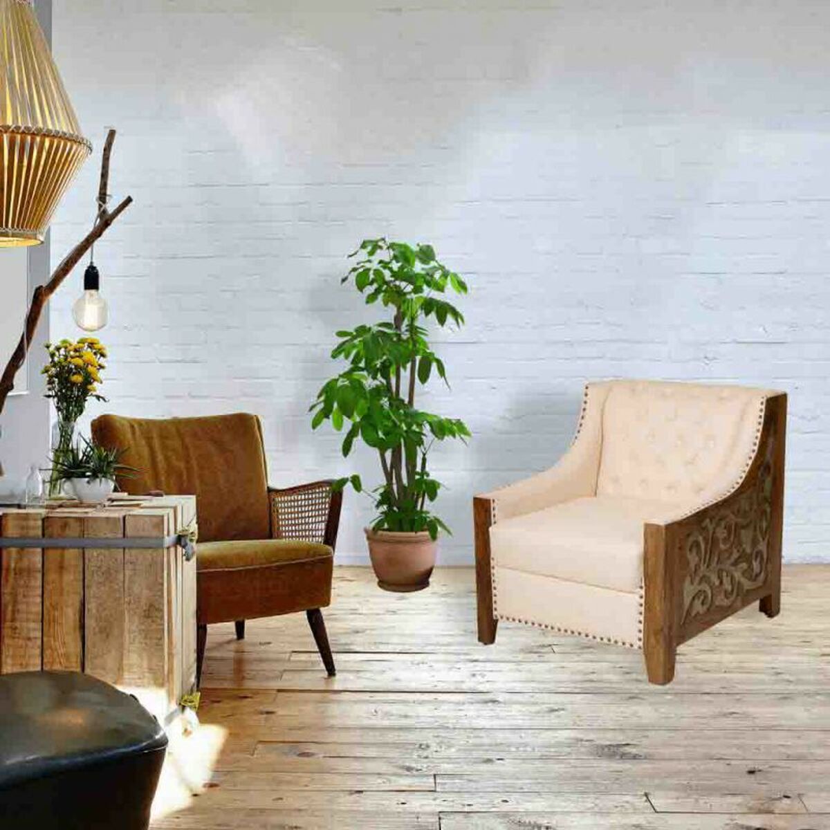 Fåtölj Alexandra House Living Beige 80 x 80 x 72 cm Möbeltapetsering - 3