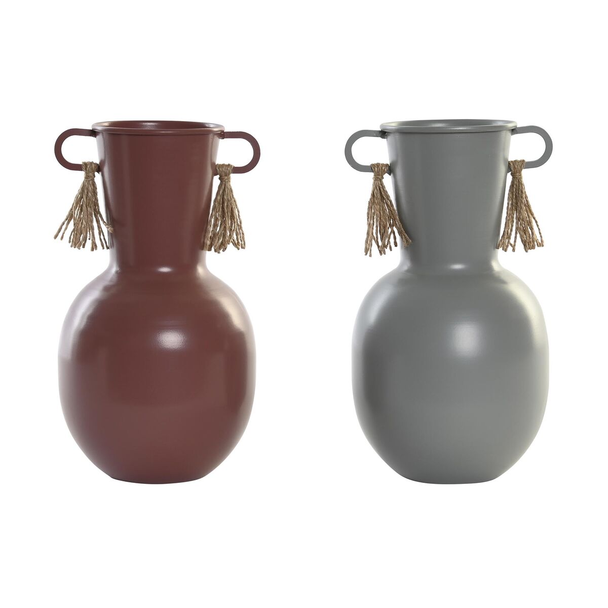 Vas DKD Home Decor 14 x 13 x 24 cm Grå Metall Terrakota n (2 antal) - 4