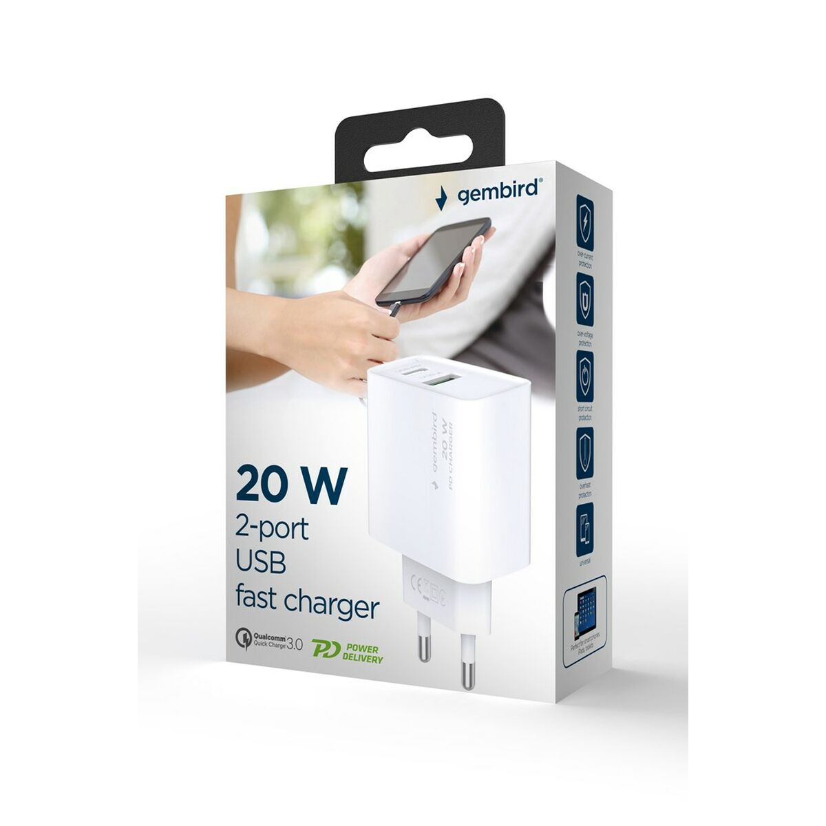 Väggladdare GEMBIRD TA-UC-PDQC20-01-W Vit 20 W (1 antal) - 6