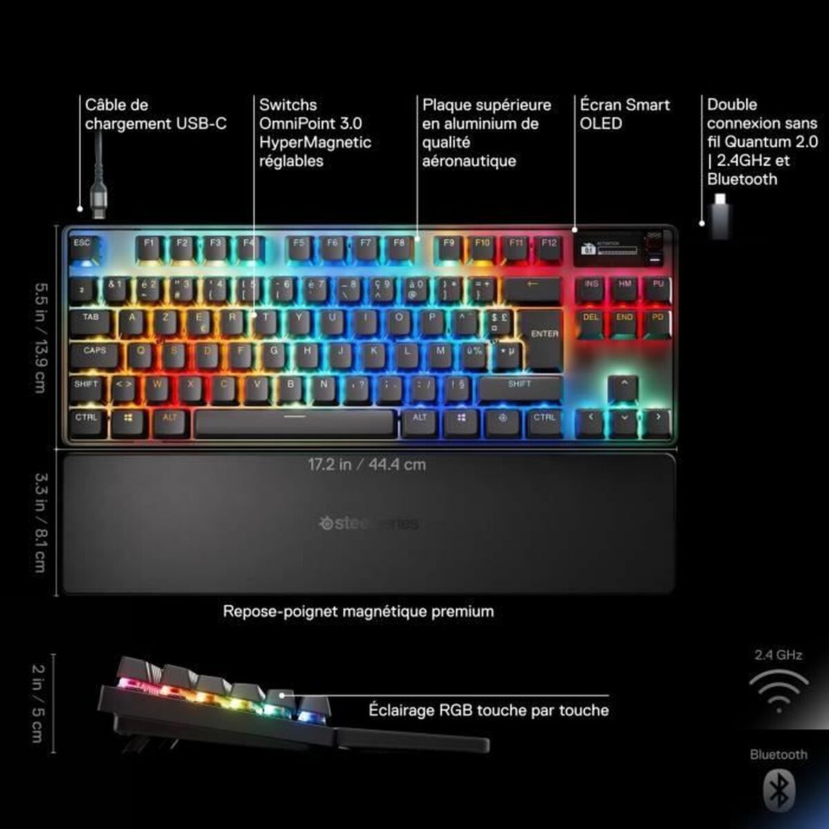 Bluetooth Tangentbord SteelSeries apex pro tkl wl gen 3 Svart Azerty Franska - 6