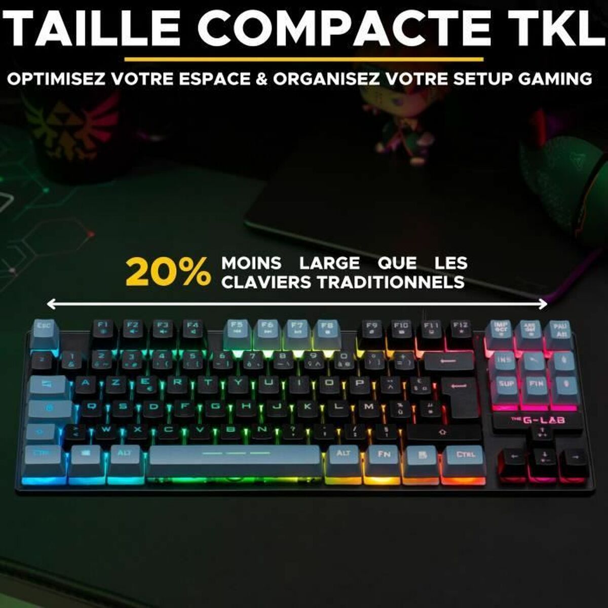 Tangentbord The G-Lab KEYZ CAESIUM Svart Grå Azerty Franska - 3