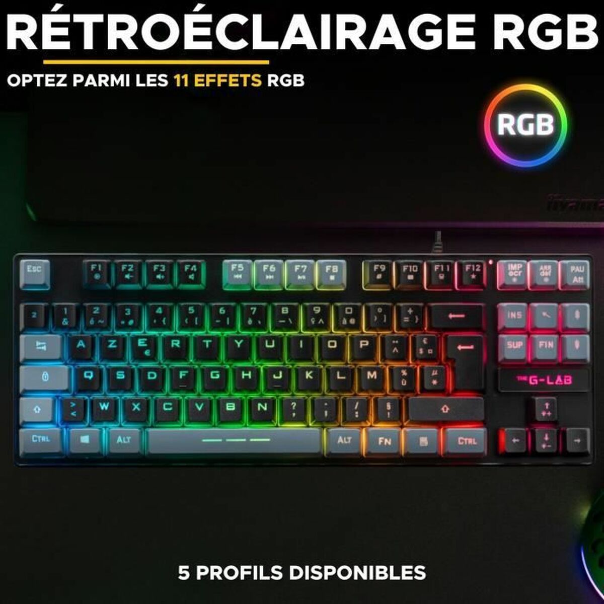 Tangentbord The G-Lab KEYZ CAESIUM Svart Grå Azerty Franska - 2