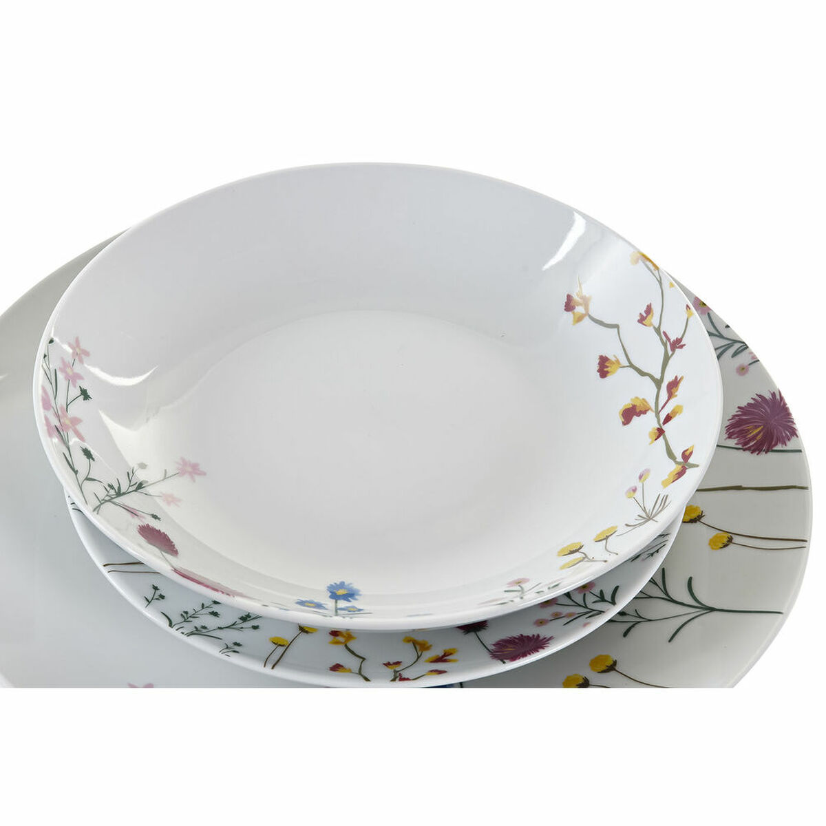 Servissats DKD Home Decor Multicolour Porslin Virágok 27 x 27 x 3 cm 18 Delar (18 pcs) - 8