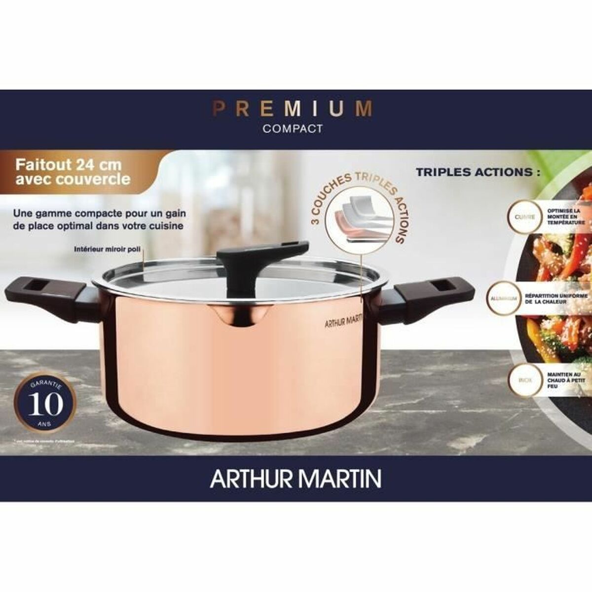 Kastrull Arthur Martin AM945GT Grå Ø 24 cm 2,4 L 40 x 16 x 29 cm 2 Delar - 3