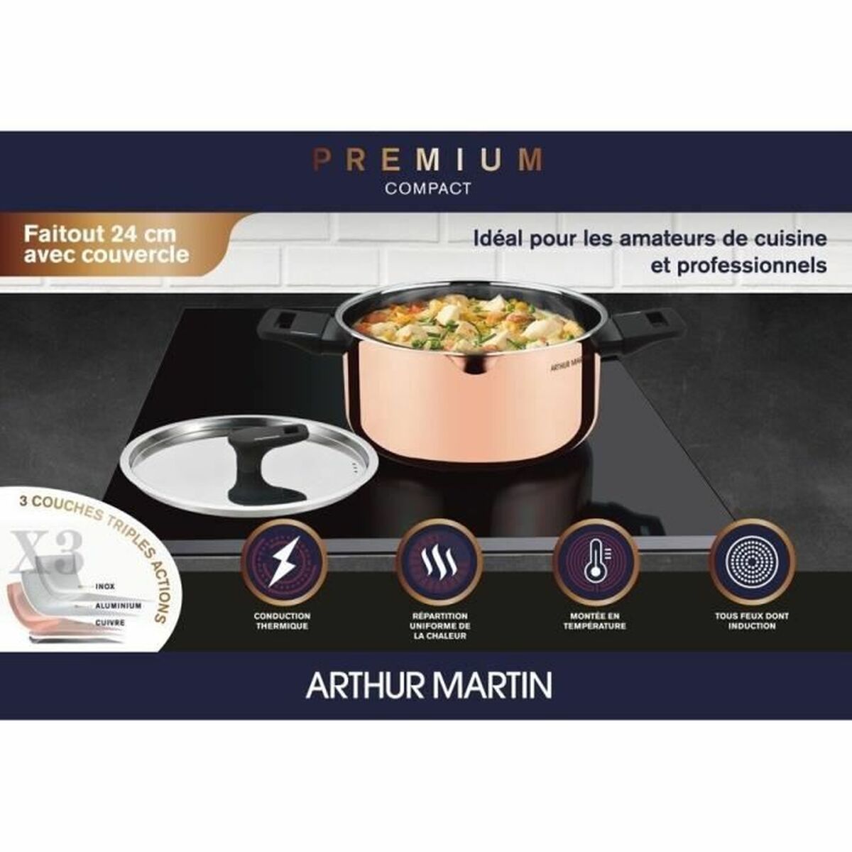 Kastrull Arthur Martin AM945GT Grå Ø 24 cm 2,4 L 40 x 16 x 29 cm 2 Delar - 2