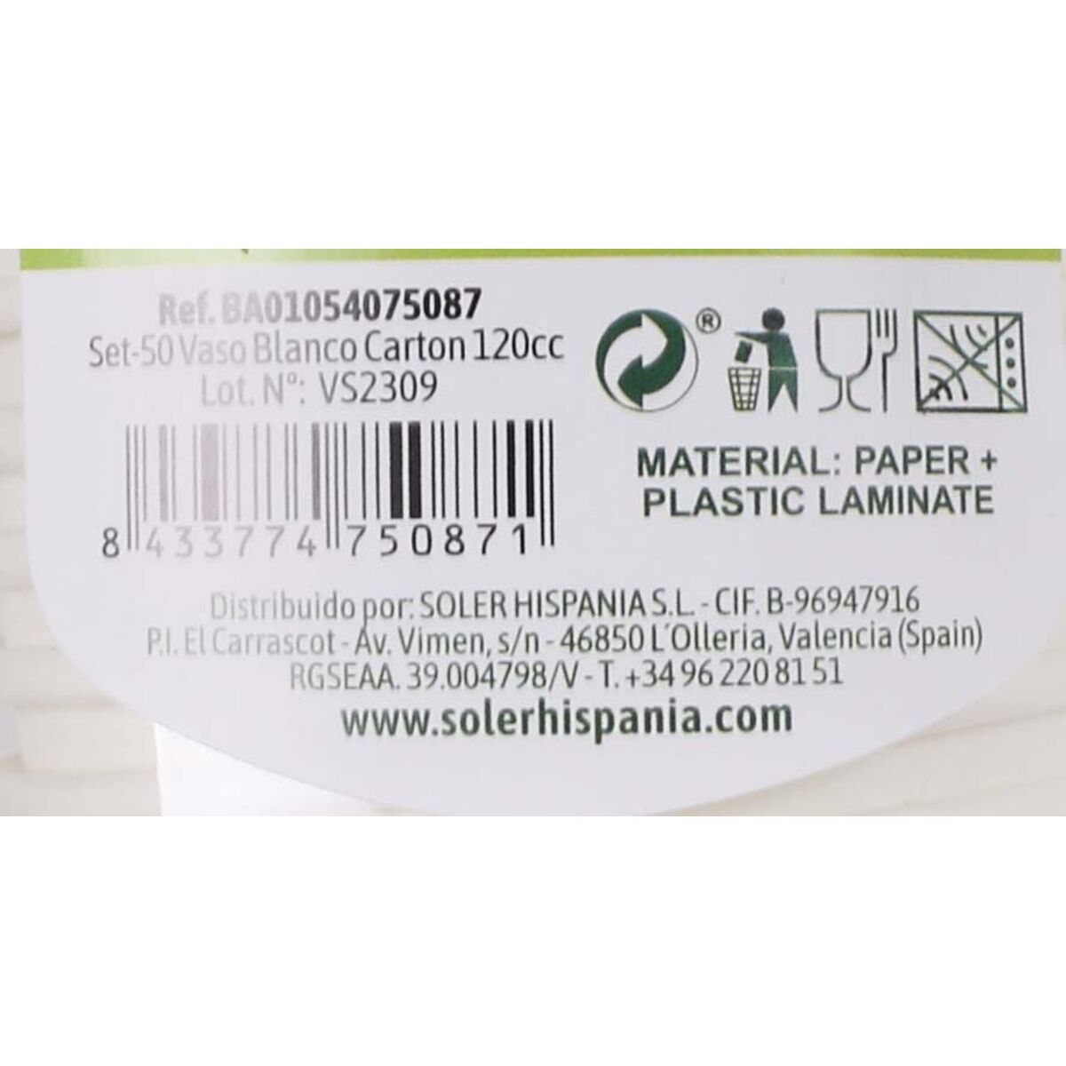 Glasset Algon Papp Engångsanvändning Vit 36 antal 120 ml (50 Delar) - 5