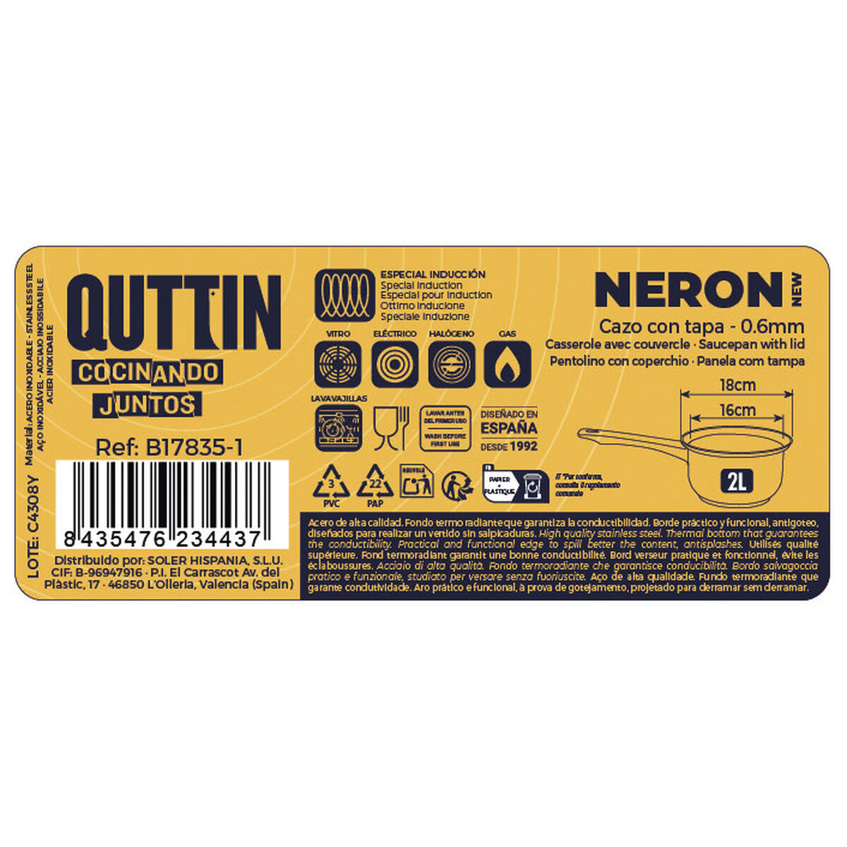Kastrull med lock Quttin New Neron Stål 33 x 17,5 x 10 cm (8 antal) - 5