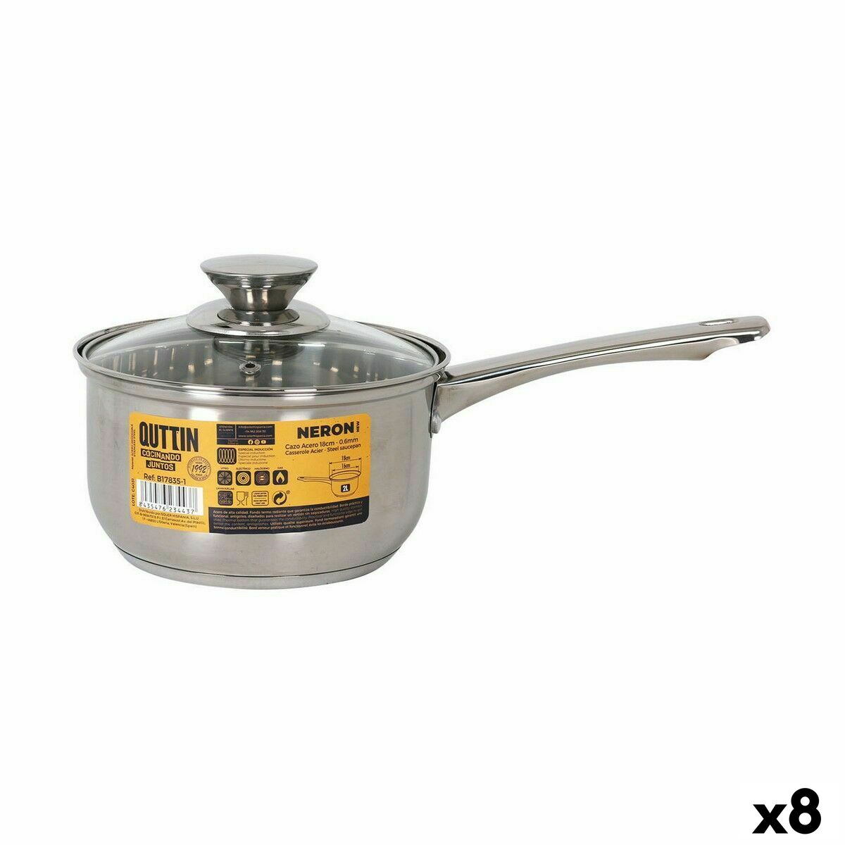 Kastrull med lock Quttin New Neron Stål 33 x 17,5 x 10 cm (8 antal) - 3