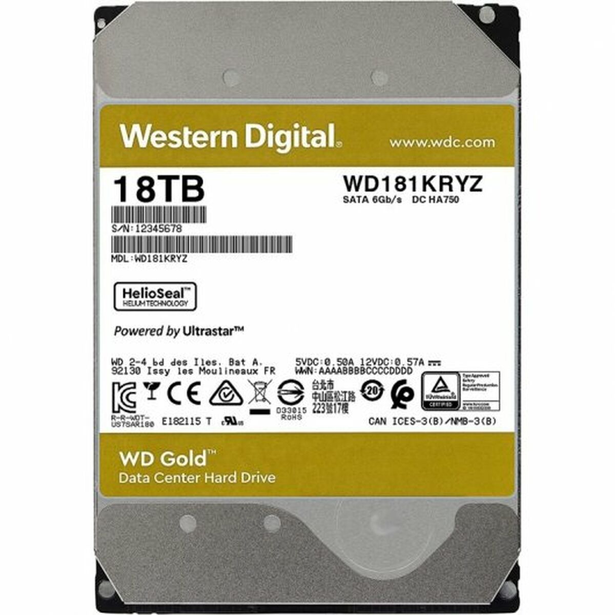 Hårddisk Western Digital Gold WD181KRYZ 3,5" 18 TB - 3
