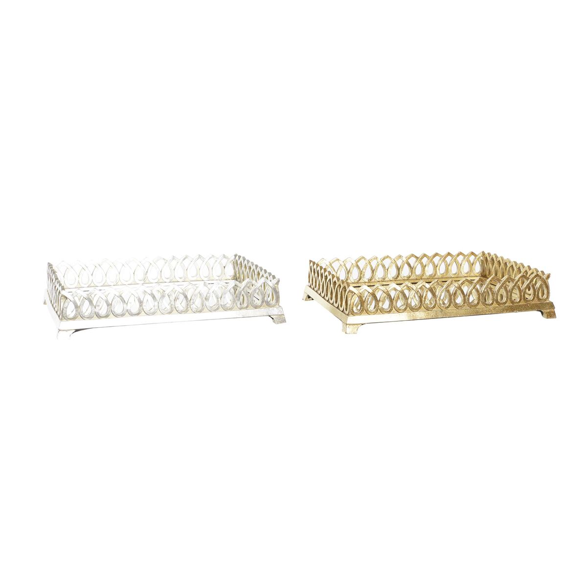 Snacksbricka DKD Home Decor 33 x 24 x 6,6 cm Speglar Silvrig Gyllene Harts (2 antal) - 4