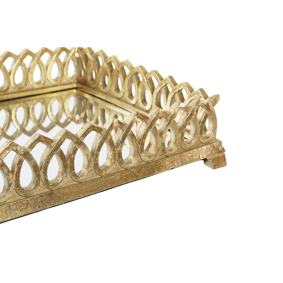 Snacksbricka DKD Home Decor 33 x 24 x 6,6 cm Speglar Silvrig Gyllene Harts (2 antal) - 3