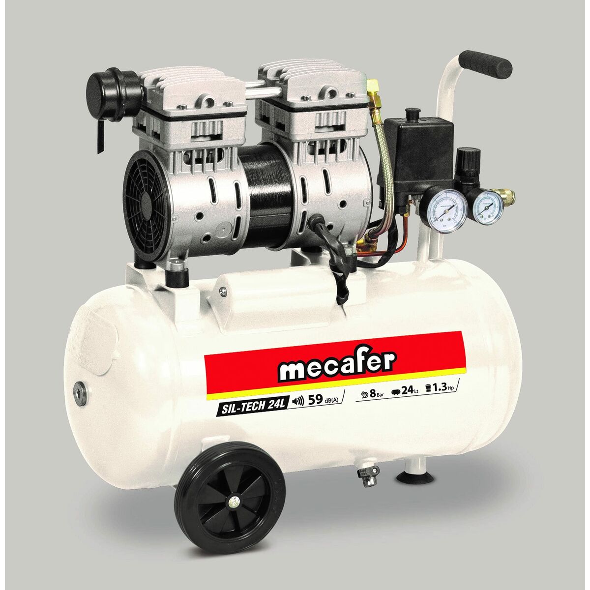 Luftkompressor MECAFER 425523 Horisontell Tyst 8 bar 24 L - 6