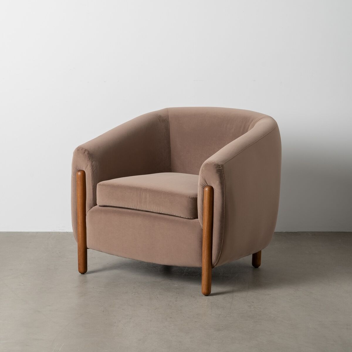 Fåtölj Naturell Beige-brun (taupe) Gummiträ Foam Tyg 87 x 80 x 81 cm - 2