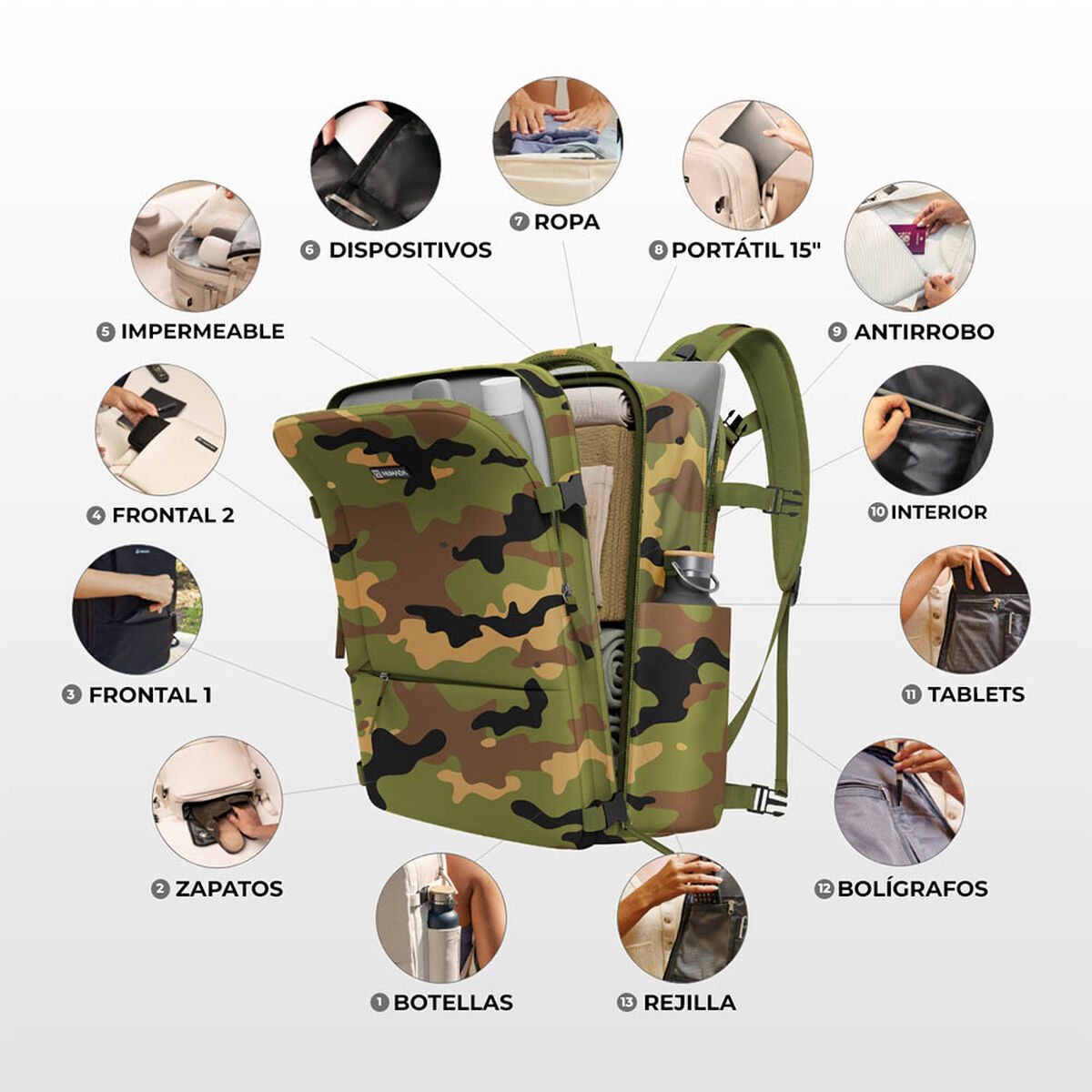 Träningsväska Numada explorer b40 Tryck 20 L 40 x 25 x 20 cm Kamouflage - 4