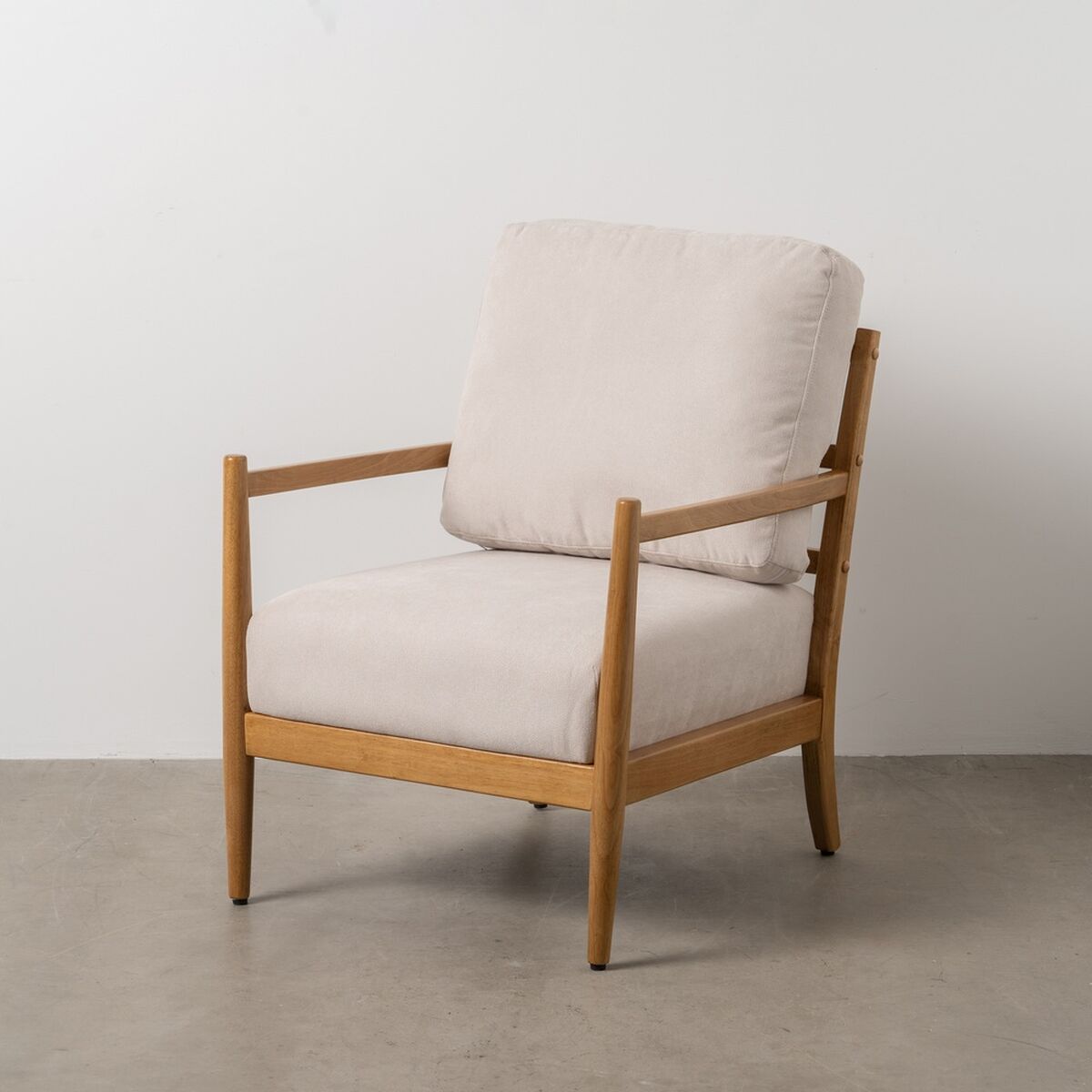 Fåtölj Beige Naturell Gummiträ Trä MDF Foam 100 % polyester 65 x 71 x 88 cm - 2