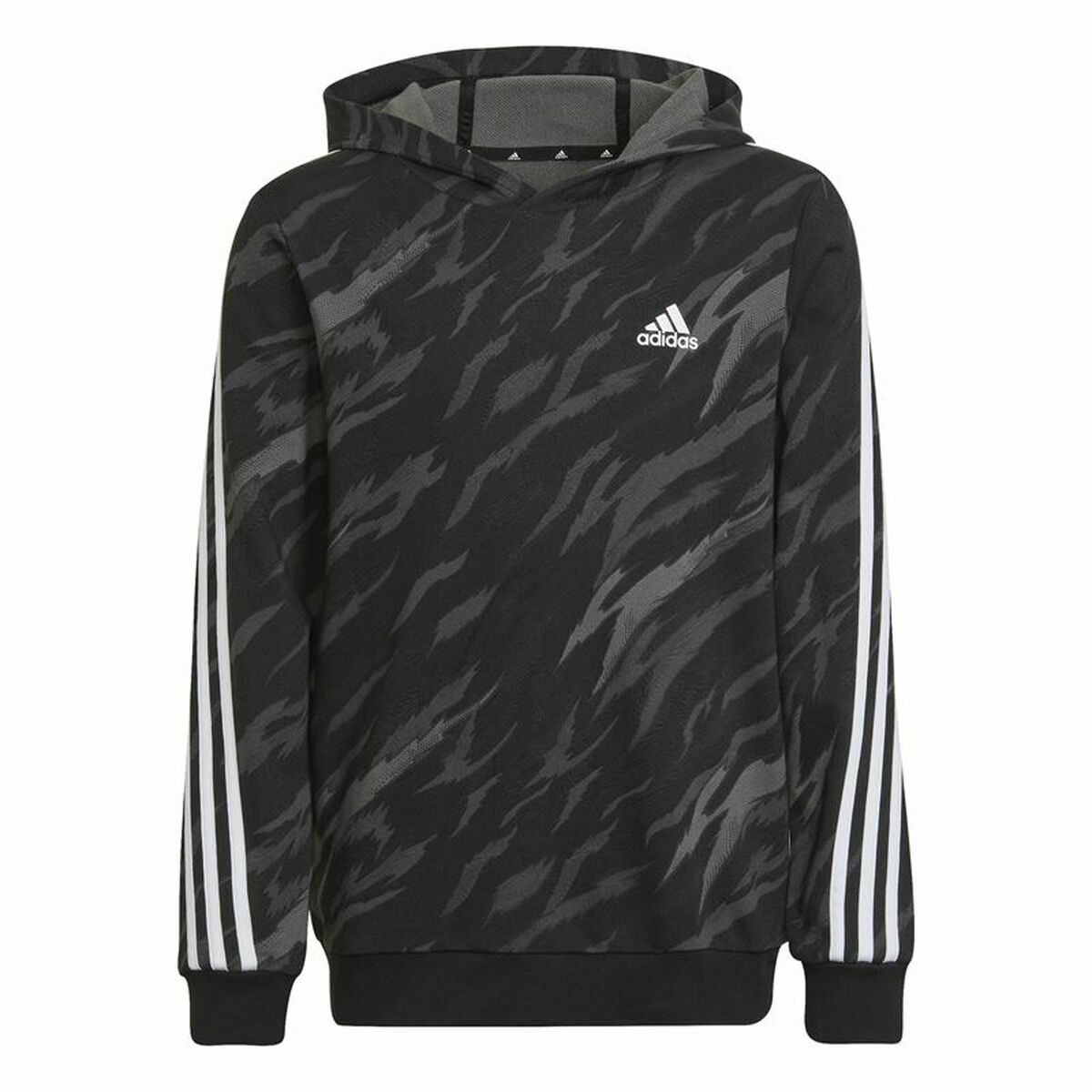 Tröja med huva Unisex Adidas 3 Stripes Svart - 5