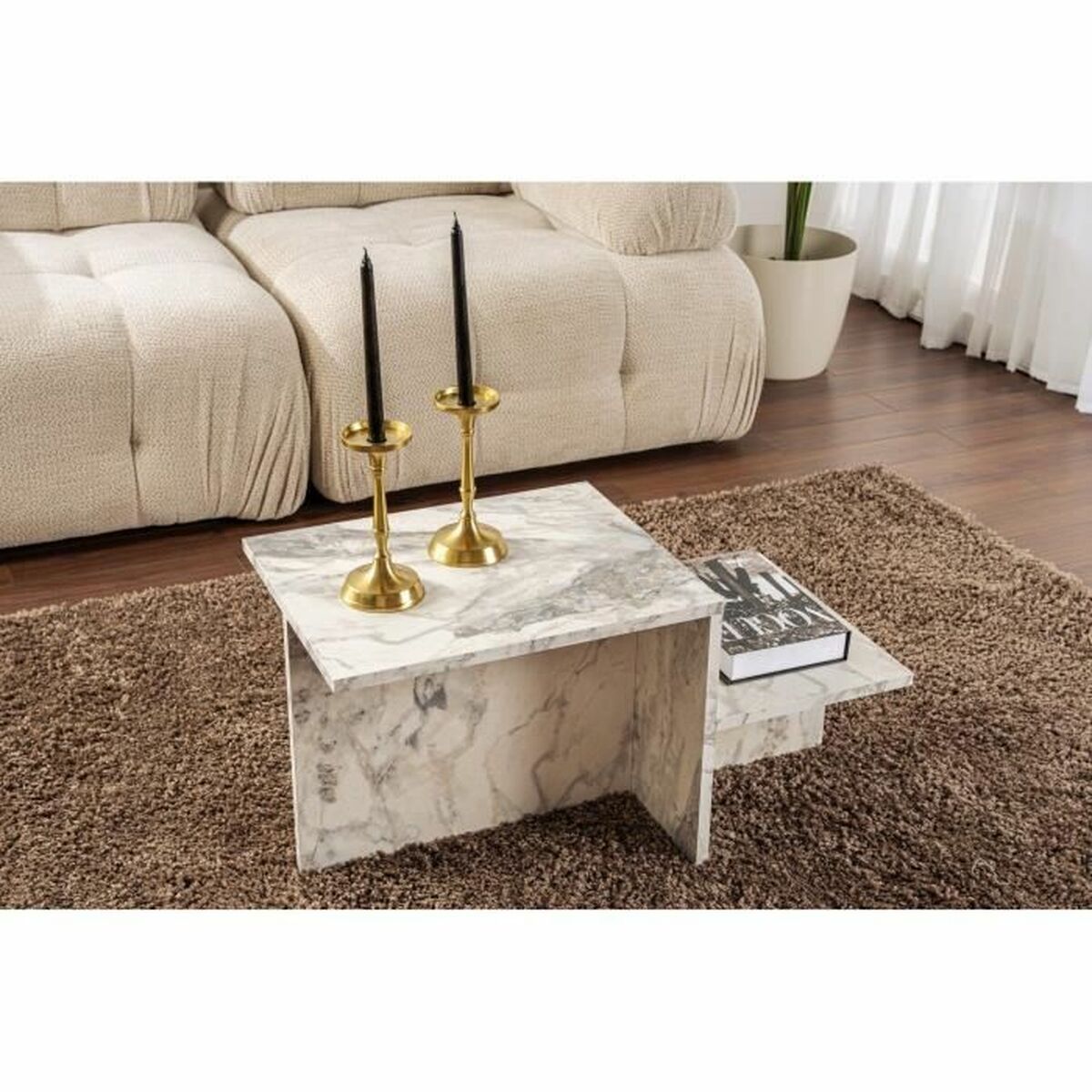 Soffbord Harmony Vit Grå 80 x 40 x 40 cm Marmor - 2