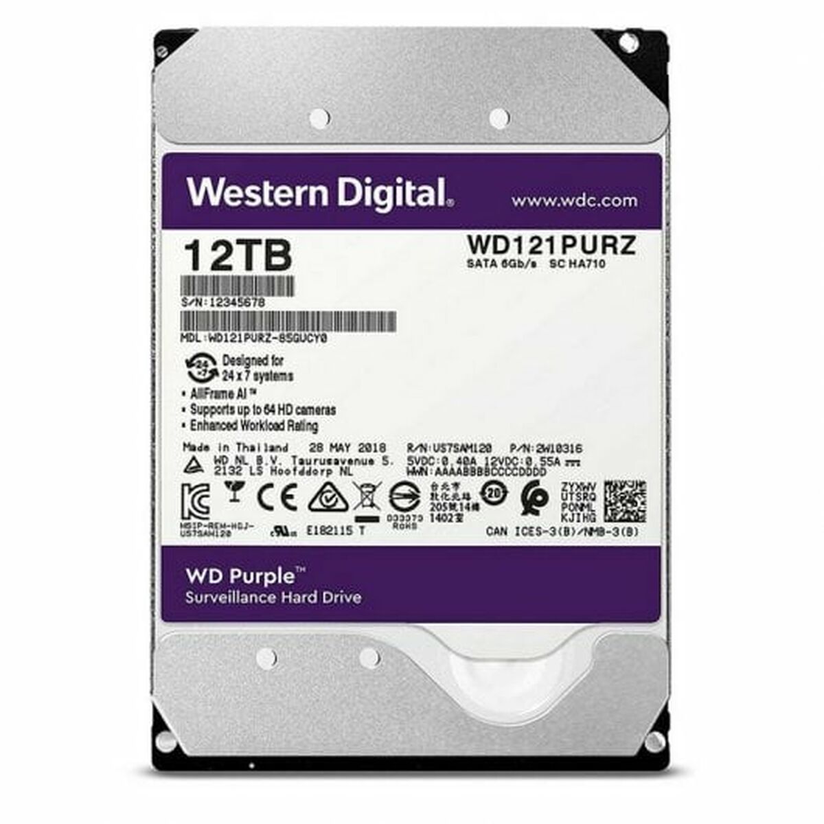 Hårddisk Western Digital WD121PURZ 12 TB 3,5" 3,5" 12 TB - 6