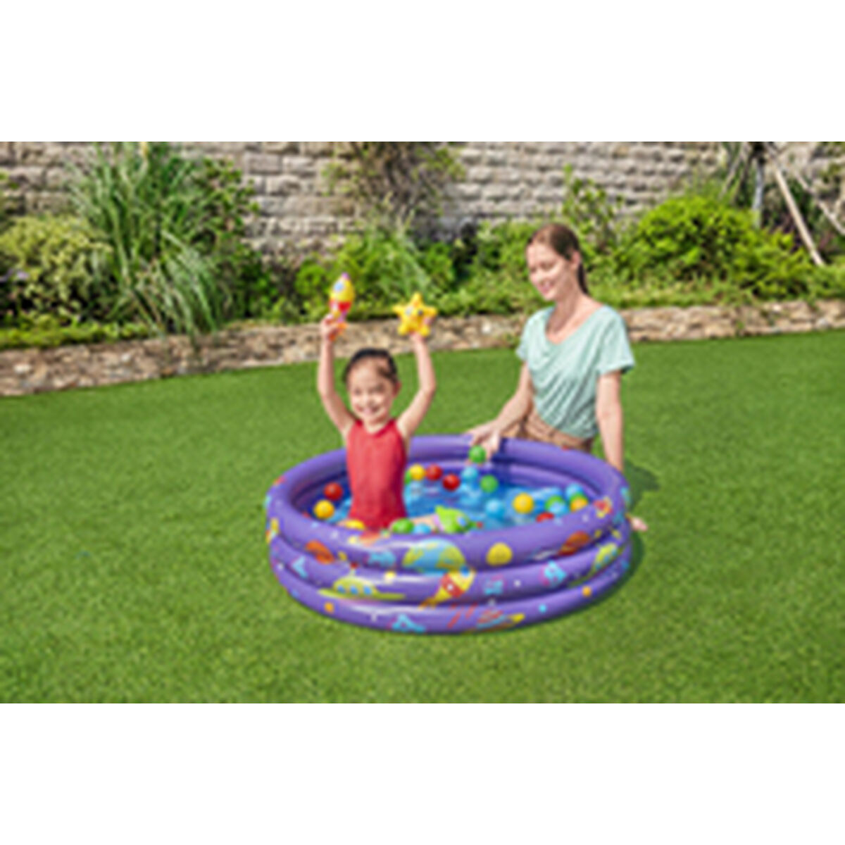 Bestway Uppblåsbar Barnpool 3 Ringar med Bollar 102x25 cm +2 År Inomhus och Trädgård 52466 - 8