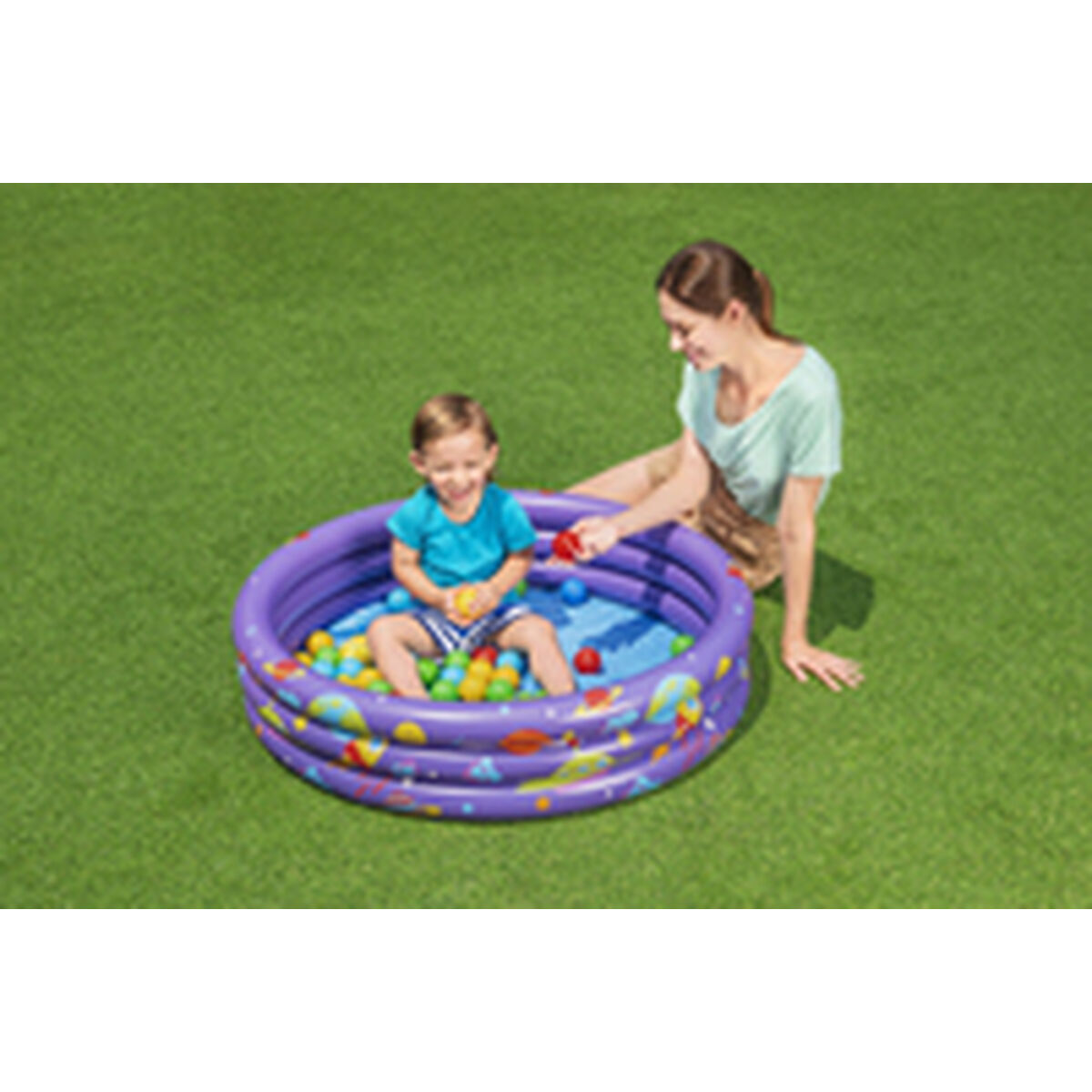 Bestway Uppblåsbar Barnpool 3 Ringar med Bollar 102x25 cm +2 År Inomhus och Trädgård 52466 - 7