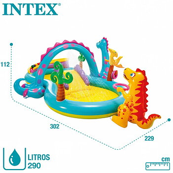 Uppblåsbar plaskpool för barn Intex   Dinosaurier Lekplats 302 x 112 x 229 cm 280 L
