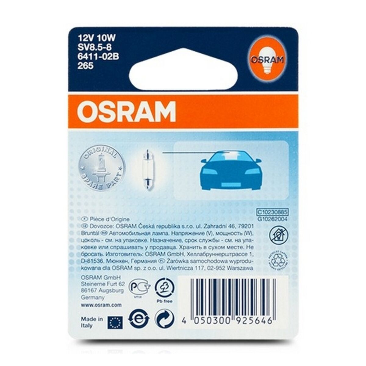 Glödlampa för bil OS6411-02B Osram OS6411-02B C10W 12V 10W - 20